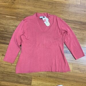 Field Gear V-Neck Top Womens XL Brambleberry Pink Silk Blend Lightweight Sweater